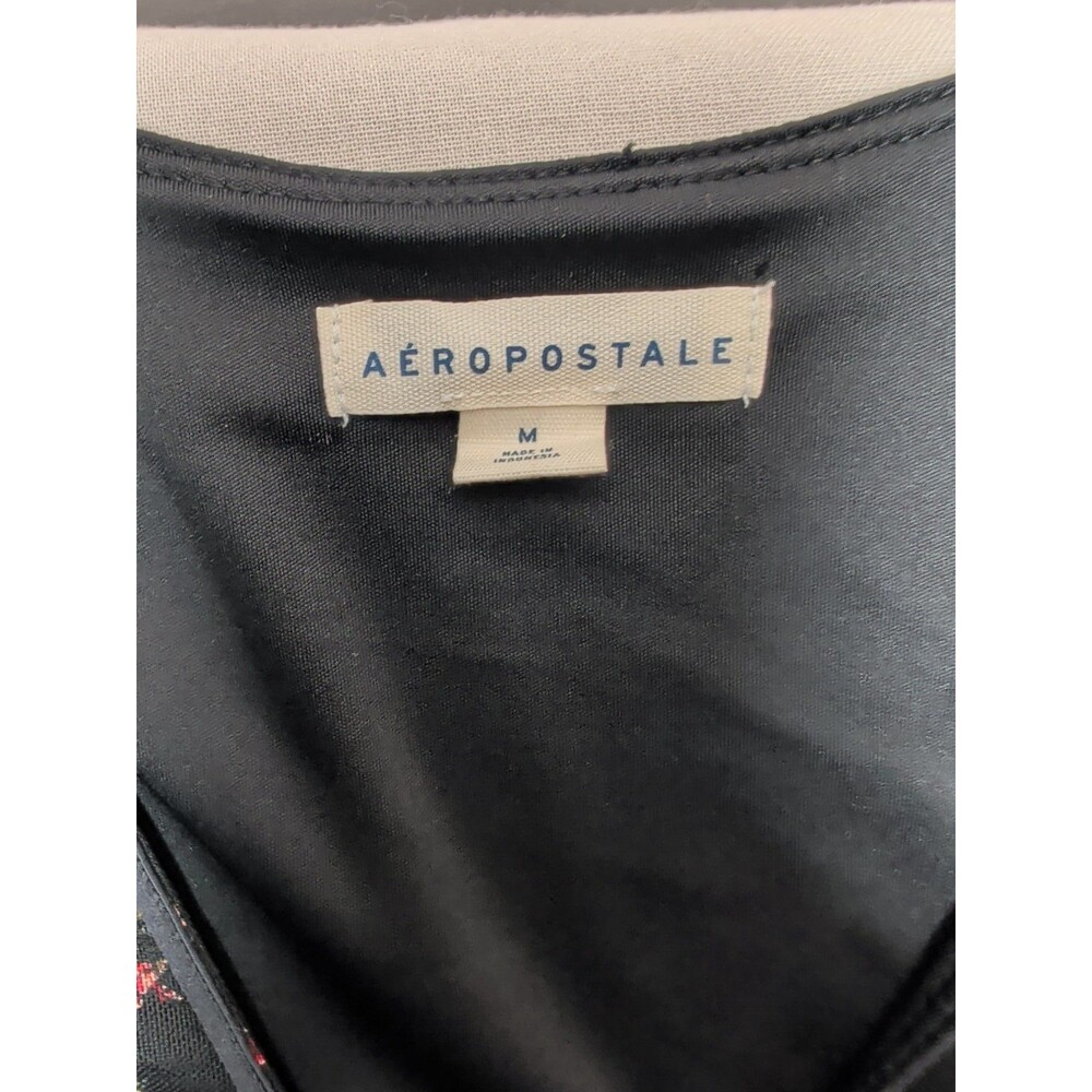 ❤️Aeropostale Crop Womens M Black Floral Mesh V Neck Short Sleeve Y2K Blouse❤️ - Picture 5 of 10